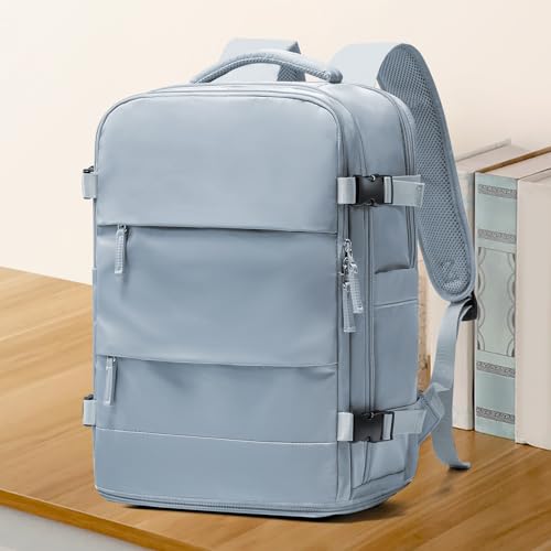 Image of coowoz Travel Backpack For Women Men,Carry On Backpack,Hiking Backpack Waterproof Outdoor Sports Rucksack Casual Daypack travel essentials(Gray Blue)