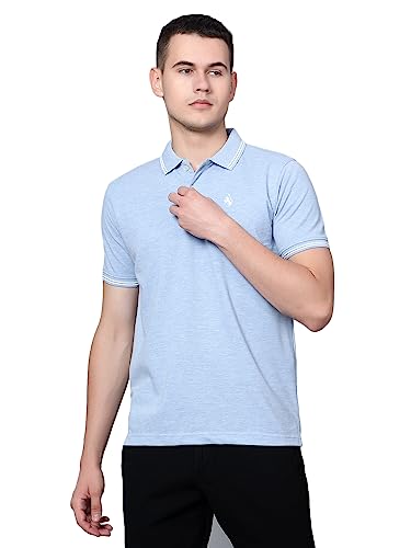 Image of Cantabil T-Shirt for Men l Breathable & Soft with Color Fastness Regular Fit Polo Neck Cotton Blend Fabric Solid Pattern