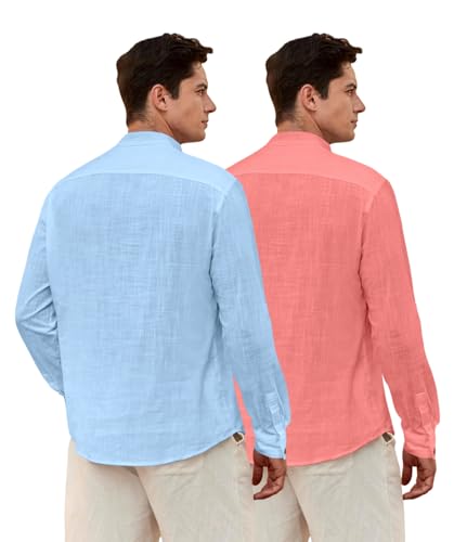 Image of Zombom Men's Combo Cotton Polyester Blend Solid Full Sleeve Straight Regular Fit Mandarin /Chinese Collor Kurta (Pack of 2)