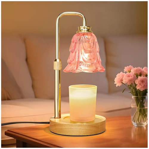 Candle Warmer Lamp with Timer Dimmer Adjustable Height Pink Tulip Candle Wax Warmer Christmas Birthday Gift for Mom Women House Warming Gifts for New Home Bedroom Decor Flower Pink