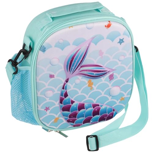 OSALADI Bolsa de Almuerzo Térmica Reutilizable para Niñas Diseño Sirena Azul Tamaño Mediano Material EVA Resistente Adecuado para Colegio Picnic y Viajes Escolares