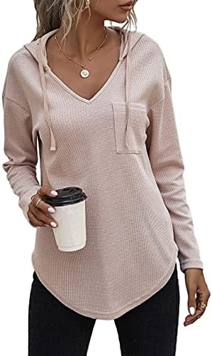 Cuptacc Pullover Damen Hoodie Mit Kordelzug V-Ausschnitt Kapuzenpullover | Kapuzenpullover,V-Ausschnitt,Oberteile,Sweatshirt,Einfarbig,Casual,Sommer,Weich,Komfort,Elegant,Lässige,L