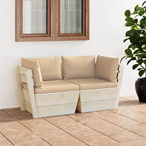 TerTide Muebles Jardín Madera, Conjunto Jardin Exterior, Sofas Exteriores de Jardin, Sofa Terraza Exterior, Sofá de palets de jardín 2 plazas con Cojines Madera de Abeto