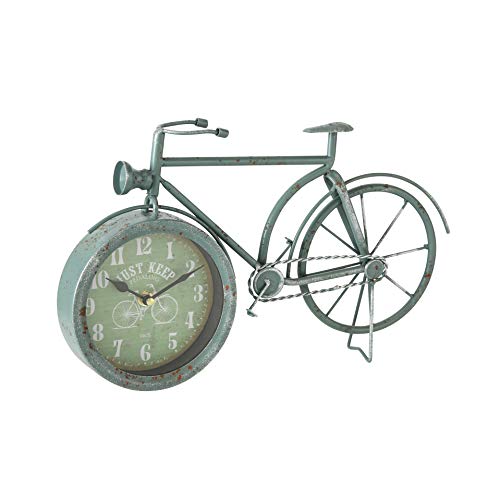 Whw Whole House Worlds Rustic Fat Tire Bicycle Clock, Quartz Movement, Analog Time Piece, Metal, 15.25 L X 2.0 W X 9.5 H Inches, 1.25 Lbs, For Tables, Desks And Mantels, Distressed Minty Blue Green #TOP25