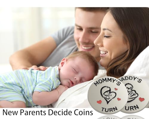 Image of New Dad Mom Gifts Funny Decision Making Coin, New Parent Mummy Daddy Pregnancy Women First Time to be Moms Dads Gifts Double Sided