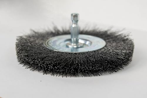 Image of Century Drill & Tool 76443 4 inch Durable Fine Crimped Radial Wire Brush, 1 /4 inch Drill Shank, 4,500 RPM - Ideal for Rust /Paint Removal, Deburring, & More