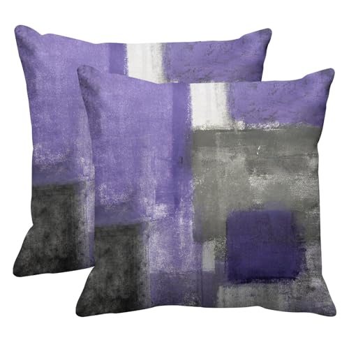 Emvency Set of 2 Purple Painting Throw Pillow Covers Contemporary Line Gray Abstract Modern Design Retro Decorative Pillow Case Home Decor Standard Square 18x18 Inch Cushion Pillowcase