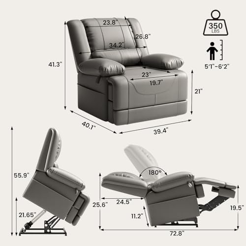 Image of Couchus Large Dual Motor Power Lift Recliner Chair (Gray) | Faux Leather Lift Chair with Massage and Heat, Infinite Position, USB Ports, Remote Control