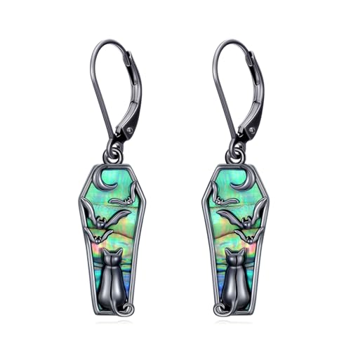 Spider/Bat/Skull/Black Cat Earrings for Women 925 Sterling Silver Coffin Dangle Earrings Gothic Jewelry Halloween Gifts for Girlfriend Her