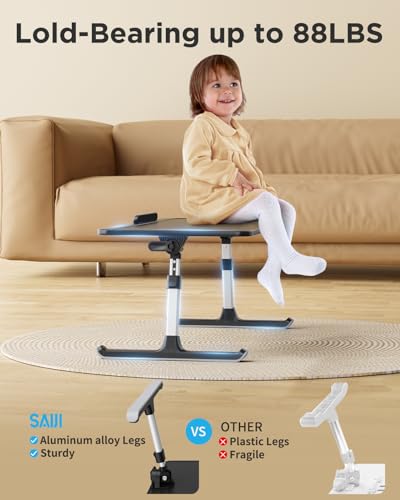 SAIJI Laptop Table for Bed 52cm x 30cm, Adjustable & Foldable Laptop Bed Table with Height & Angle Control, Portable Laptop Desk, Aluminium Alloy Legs, Non-Slip Wrist Rest, Up to 17” Laptop - Black