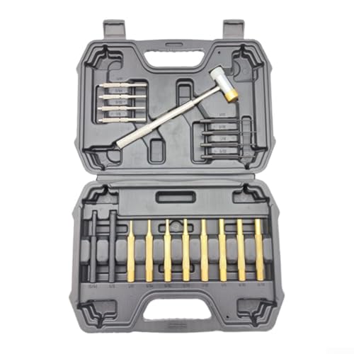 Lot de 19 chasse-goupilles avec marteau et étui de rangement pour horlogerie et tâches fines, comprend 8 poinçons plats, 3 poinçons de démarrage à extrémité creuse, une pince à épiler en métal, des