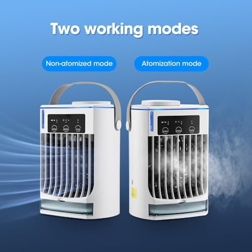 Kmeyle 冷風機 冷風扇 卓上冷風機 小型 水冷エアコン 静音 パワフル 3段階風量調節 大容量タンク 氷いれ可能 冷却加湿 冷風扇風機 USB給電式 ポータブルクーラー 小型クーラー 省エネ ミニ冷風扇 熱中症対策 暑さ対策 オフィス 寝室 自宅用 家庭用 プレゼント ギフト の商品画像 2