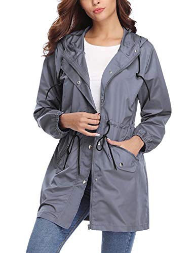 Aibrou Women Light Rain Jacket Waterproof Plus Size Outdoor Trench Raincoat with Hood Lightweight Gray Medium - Thumbnail 6