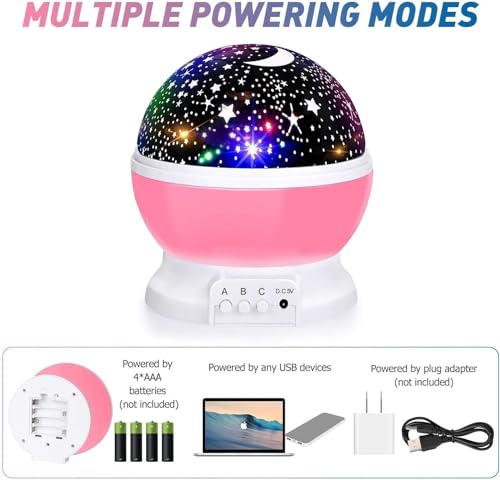 Image of Star Night Light, 360-Degree Rotating Star Projector, Desk Lamp 4 LEDs 8 Colors Changing with USB Cable, Best for Children Baby Bedroom and Party Decorations