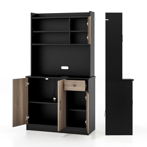 KOMFOTTEU Hochschrank Buffetschrank 180cm, Küchenschrank mit & Kabellöchern, Mehrzweckschrank mit...