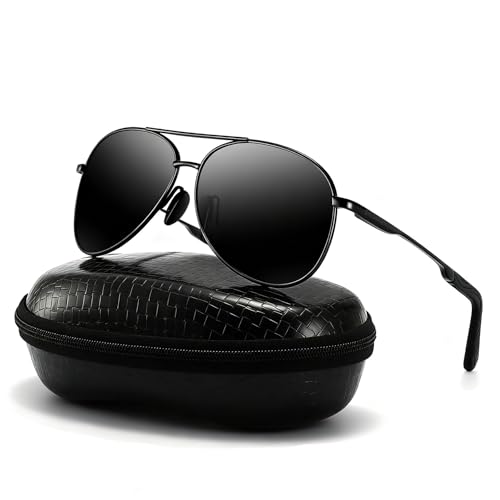 DXRPO Gafas de Sol Hombre Mujer Polarizadas Aviador, UV400 en Aleación Al Mg Premium, Marco Metálico Vintage Outdoor, Negro/Negro