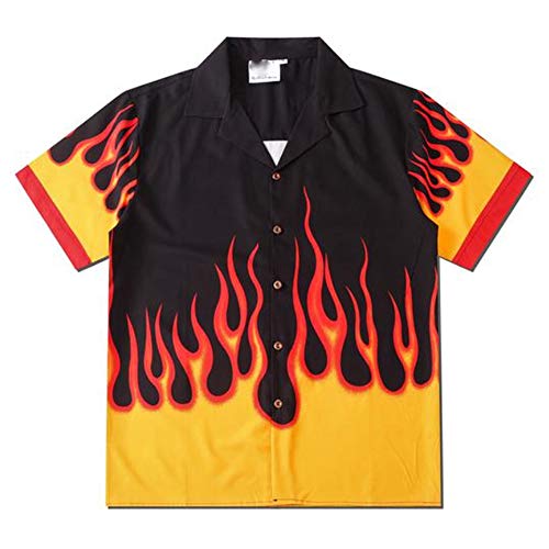 YEMOCILE Button Down Oversized Short T-Shirt for Men Women Teenagers Loose Fit Shirts with Flame Graphic