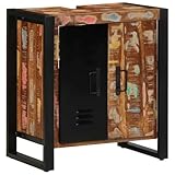 [e Organisation] : avec deux compartiments spacieux derrière des portes en bois, cette armoire de salle de bain offre suffisamment d'espace pour les serviettes, les cosmétiques et les médicaments. Les étagères de 2 cm d'épaisseur sont parfaites comme armoire à pharmacie.