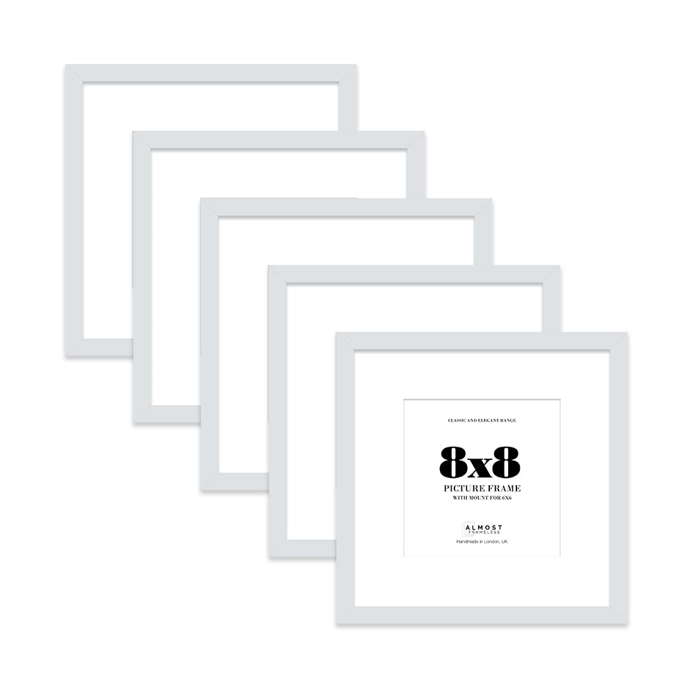 8x8 Light Grey Picture Frame with Mount for 6x6 Photos, Prints - Modern Square Wall Frame, Set of 5
