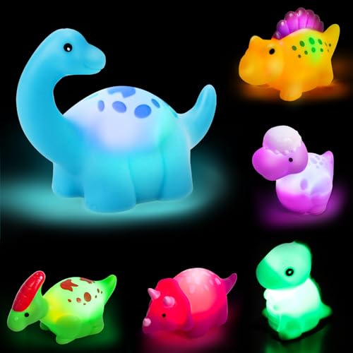Image of TOY Life 6 PCS Dinosaur Light Up Bath Toys for Kids Ages 4-8, No Hole Glow Bath Toys for Kids, Baby Toddler Bath-Time, Bathtub Toys Gifts for Kids Boys Girls, Ideal for Shower, Bathtub, Pool