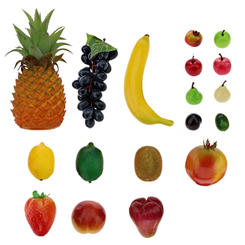 Woration 18Pcs Fake Pineapple Grape Banana Strawberry Kiwi Lime Lemon Nectarine Faux Simulation Mini Olive Orange Pear Apple Pomegranate Artificial Fruits Decoration Set #TOP6