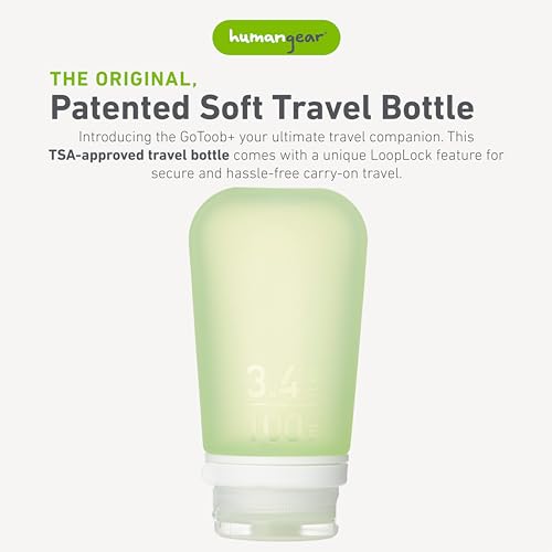 Image of humangear GoToob+ (Large) | Refillable Silicone Travel Bottle | Locking Lid | Food-Safe Material | Green, Large (3.4 fl.oz.; 100ml)