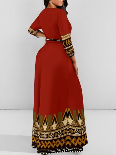 Image of Plus Size Maxi Dress for Women V Neck 3 /4 Sleeve Wrap Dress