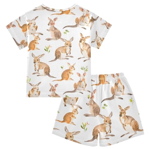 ALAZA Cartoon Kangaroo Pajamas Short Sleeve 2 Piece Sleepwear Top and Bottom Pajama Set Unisex2