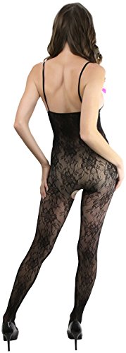 Image of ToBeInStyle Women's Bodystocking Crotchless Peek-A-Boo Fishnet Lace Bodysuit