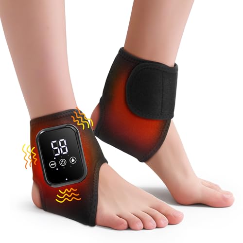 2-Pack Ankle Heating Pad Cordless Ankle Massager with Heat Heated Wraps for Foot & Ankle 3 Heat & Vibration Settings Auto Shut-Off Gifts for Women Men