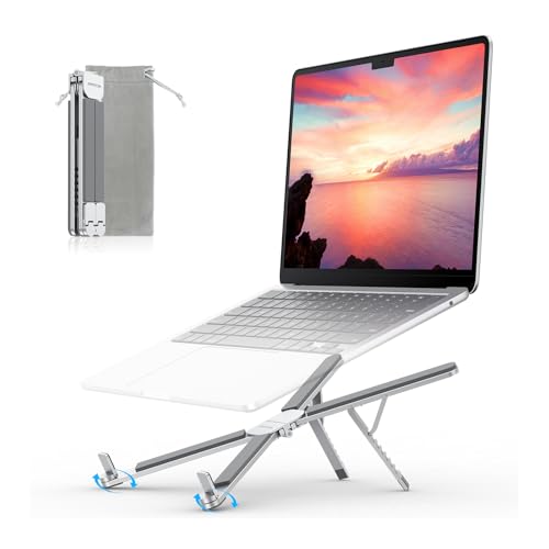 OMOTON Foldable & Portable Laptop Stand for Desk, [Ultra Lightweight] Tablet Stand for Desk and Travel, 6 Level Height Ergonomic Aluminum Computer Holder for 10-16