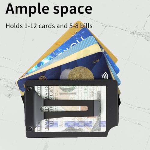 Image of Minimalist Carbon Fiber Wallet for Men, Money Clip Cash Strap Wallet, RFID Blocking Metal Wallet Aluminum Card Holder,Front Pocket Wallet(Matte Black)