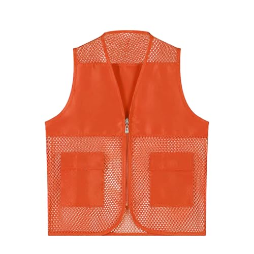 2026 - Gilet de pêche respirant en maille pour enfants Poches Photographie Voyage Randonnée Gilet Veste pour Adultes Adolescents Bébé T-shirt Garçon 74, Orange, 6-7 ans