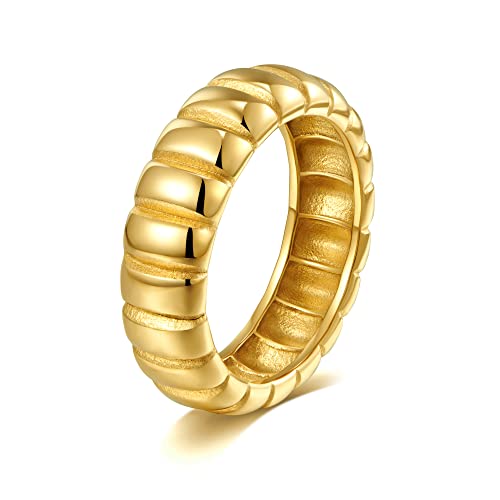 AllenCOCO Chunky Gold Plated Rings for Women - Trendy Cubic Zirconia 14k Gold Filled Stackable Rings Gold pumpkin ring 7