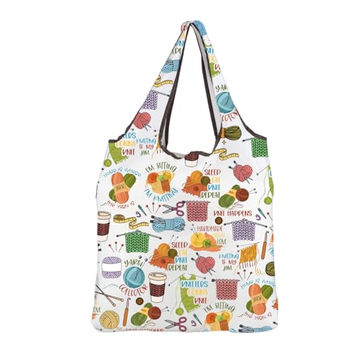 MBMSO Bolsa organizadora de crochê reutilizável de tricô Eat Sleep Knit Repeat Crochet Organizer Bag Home is Where The Yarn Is Crafter Bag (Crochet Yarn F-Bag)