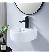 Wall Mount Bathroom Vessel Sink, 12.2" x 12.2'' U-Shaped Small Floating Ceramic Porcelain Basin W...