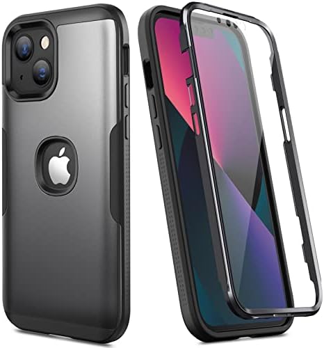 YOUMAKER Compatible with iPhone 13 Case, Protective Case with Built-in Screen Protector Shockproof Heavy Duty Full Body Case for iPhone 13 6.1 inch - Black