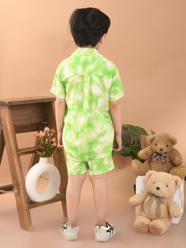 Image of superminis Baby Boys Rayon Tie-Dye Printed Co-ord Set With Notched Collar Shirt and Shorts
