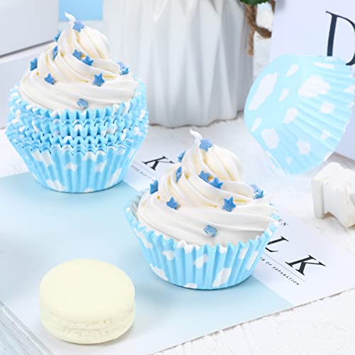 300 Pcs Cloud Blue Cupcake Liners White Light Blue Cupcake Wrappers Paper Blue Muffin Cups Birthday Theme Party Baking Cups Baby Shower Decor Could Baking Wrapping And Packaging For Party Supplies #TOP3