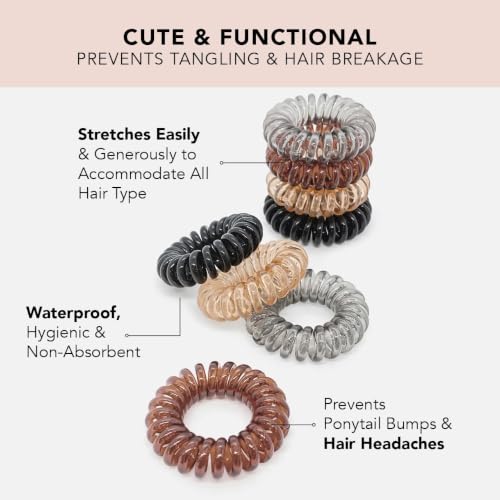Image of Curated Cart 12 Pcs Durable Multicolor Hair Ties 2mm Thick Ponytail Holders for Women Men Girls - Strong Elastic Bands for Long, Thick, or Curly Hair, No Slip Hair Accessories (4 Pcs Spiral Hair Ties)