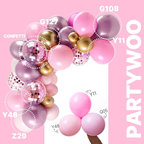 Image of PartyWoo Pink and Gold Balloons 65pcs 12 Inch Metallic Gold Pearl Matte Hot Light Pastel Pink Confetti Balloons for Gender Reveal Baby Shower Bridal Shower Princess Birthday Party Decorations