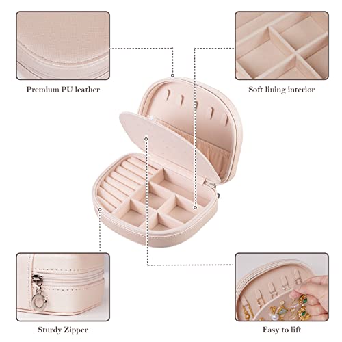 Procase Travel Jewellery Box Small Organiser For Women Girls, Portable 2 Layer Mini Jewelry Storage Case In Pu Leather Earring Necklace Bracelet Ring Holder Box, Gifts -Champagne (Pc-08363583) #TOP4