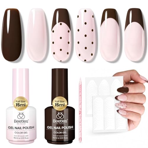 Beetles French Manicure Gel Polish Kit, Brown Colors French Tip Gel Polish