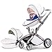 Hot Mom Klassik 2 in 1 Kinderwagen - Kombikinderwagen 3 in 1 Riesenset komplett set, Alu-Rahmen/Voll-Gummireifen/Regenschutz/Mosquitonetz Modell F22 (white-2in1) 2022 Style