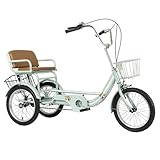 LSQXSS Dreirad für Senioren und Erwachsene, Dreirad mit großem Sitz, Doppelbremsen, verstellbarem Lenker, Cruiser mit Vorder- und Hinterkorb, Gummireifen