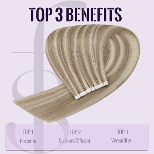 Fshine Tape in Hair Extensions Real Human Hair,12 Inch 20 pcs 30 g,Silky Straight Tape Hair Extensions,Color 18P613 Highlight Blonde,Perfectly for Parties and Weddings for Women - Image 4