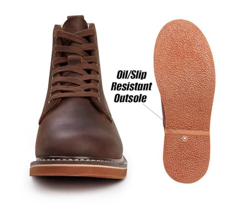 Men's 6" Service Boot,Casual Work Boots, Full-Grain Leather,Comfortable Rubber Outsole,Slip /0il/Acid Resistant Outsole,Removable Memory Foam PU lnsole, Soft toe Brown Work Boots4