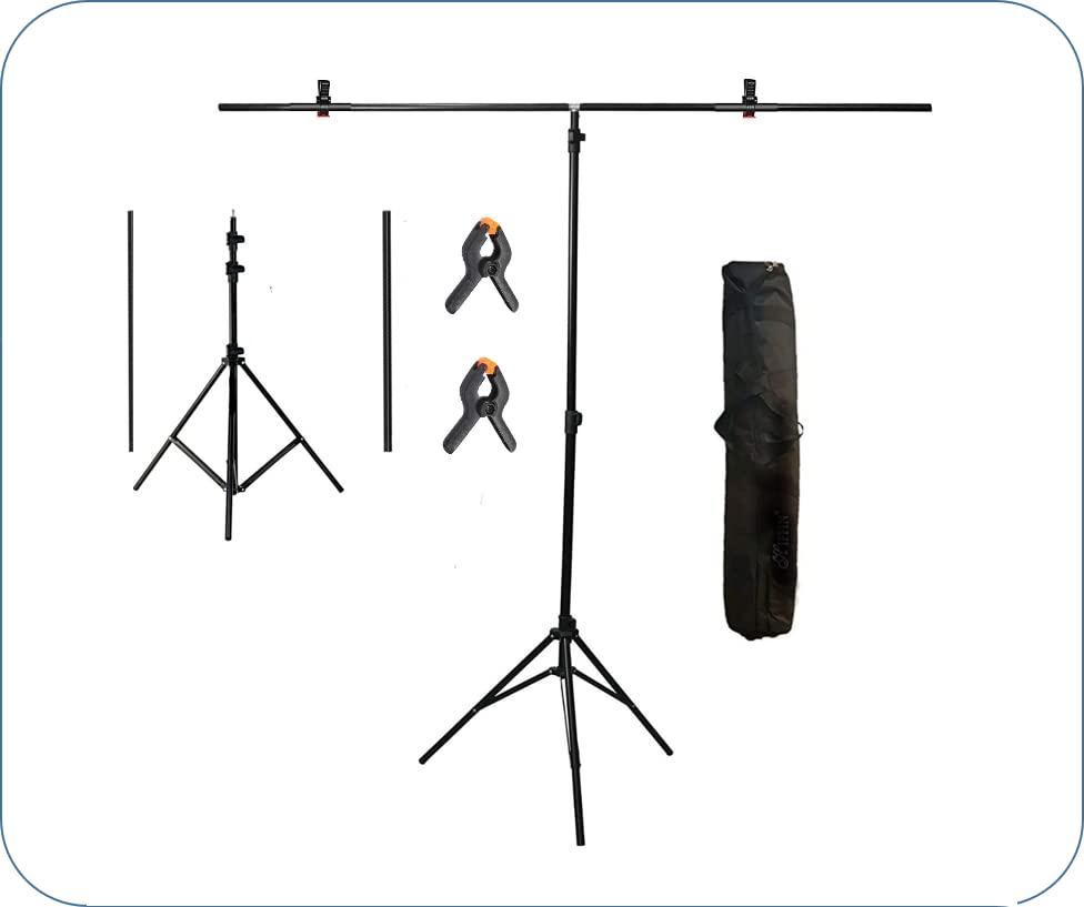 PICPROPICPRO 9ft x 6ft T-Shaped Tripod Background Photo & Videography Stand with 2N Holding Clips,6ft Wide 9ft Tall Adjustable Photo Studio Background Support (T Stand and Clips with Bag)