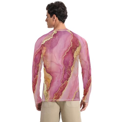 Marble Rose Gold Hot Pink Men's Rash Guard Elastic Elasticity Men's Sun Shirt Long Sleeve Running2