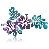 Tandefio Metal Hibiscus Flowers Wall Decor Hawaii Wall Art Rustic Tropical Flowers Decor Summer Vintage Tropical Plant Plaque for Home Bathroom